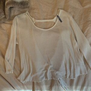 Women's White waffle Knit open back Top